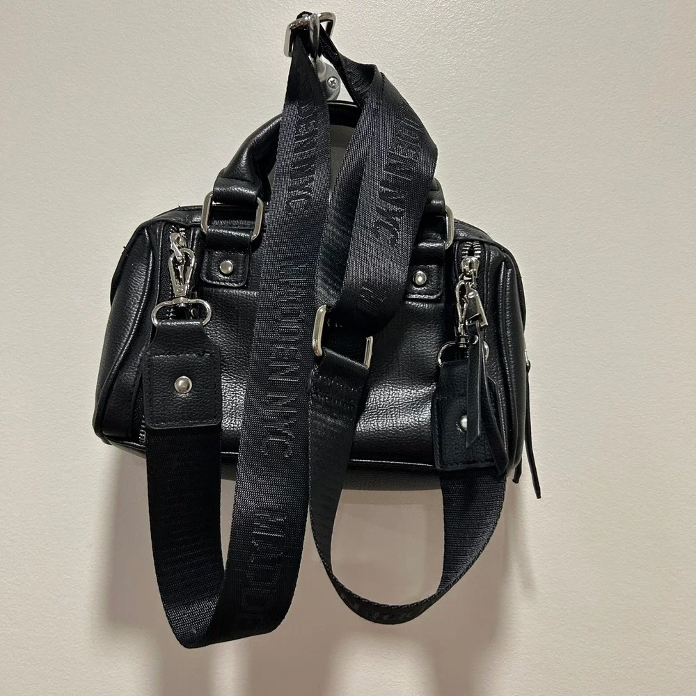 Madden NYC Black Mini Satchel Bag Top‎ Handle Crossbody Silver Hardware